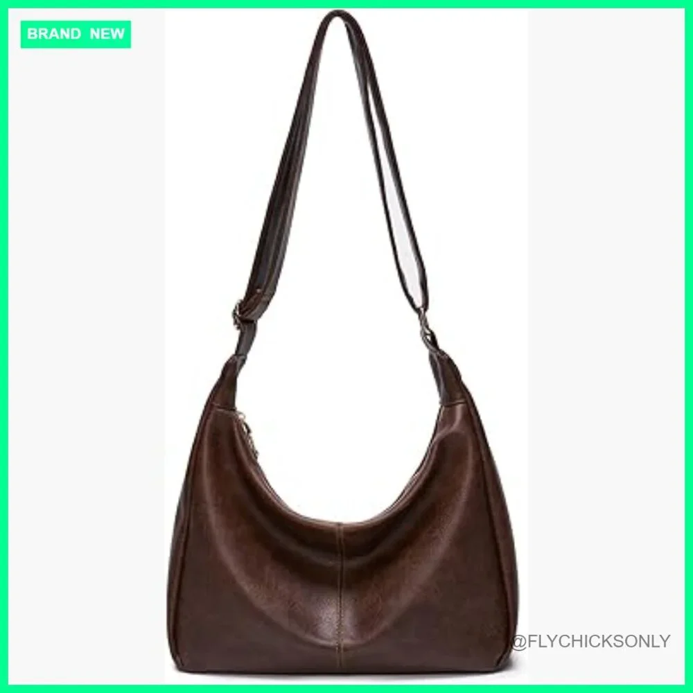 Soft Vegan Leather Hobo Bag Adjustable Strap Crossbody Tote Multi Pocket